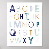 Poster Décor de pépinière pour garçon Alphabet bleu (Devant)