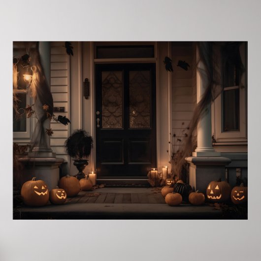 Poster Décor de porche d'Halloween éffrayant avec Jack-o- (Devant)