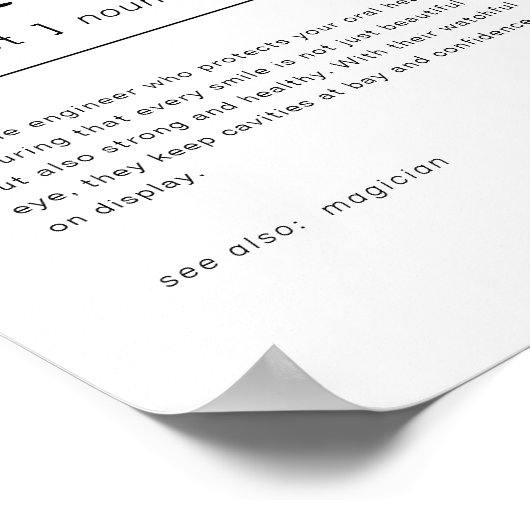 Poster Décor Dentaire Dentiste Définition Mur Imprimer (Coin)