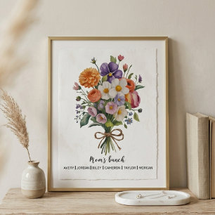 Poster Décor familial Bouquet de fleurs pastel vintage po