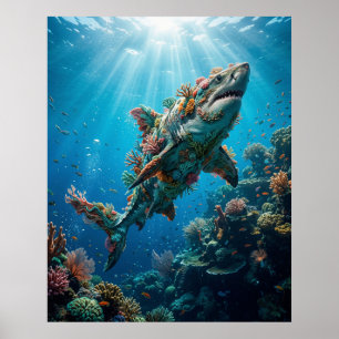 Poster Décor Fantastique de Récif de Requins de Corail
