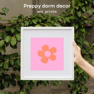 Poster Décor Fleur Rose Chaud, Y2k Preppy mignon