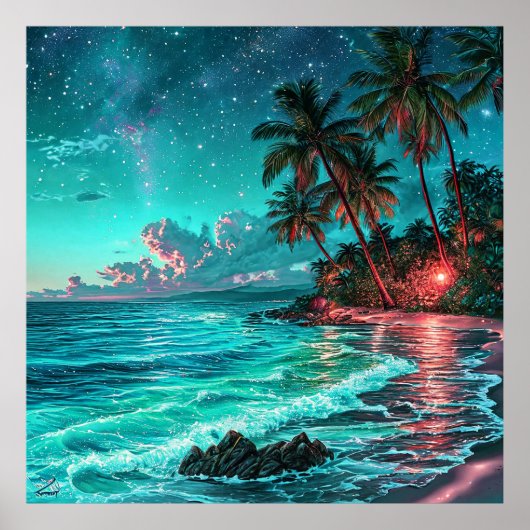 Poster 🌴 Décor Maison Palmier Océan Clair Cadeau Pour La (Devant)