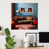 Poster Décor marocain Chambre rouge bleu or orange (Bureau à domicile)