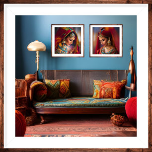 Poster Décor marocain Chambre rouge bleu or orange