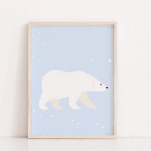 Poster Décor mignon Bleu Hiver Polaire Ours Nourriture Dé
