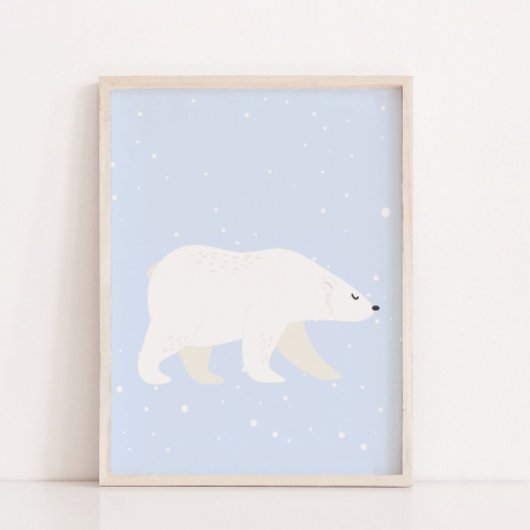 Poster Décor mignon Bleu Hiver Polaire Ours Nourriture Dé