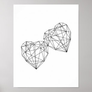 Poster Décor minimaliste Coeurs géométriques Art Mur