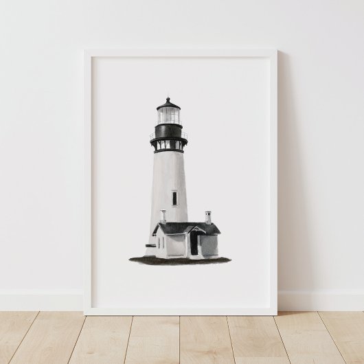 Poster Décor nautique côtier, phare à l’aquarelle