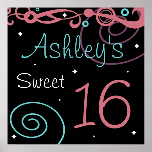 Poster Décor personnalisé Black Sweet 16 Anniversaire (Devant)