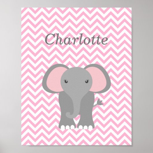 Poster Décor personnalisé Pink Chevron Elephant (Devant)
