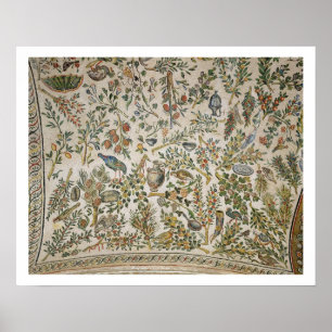 Poster Décor plafond avec fleurs et oiseaux (mosaïque)