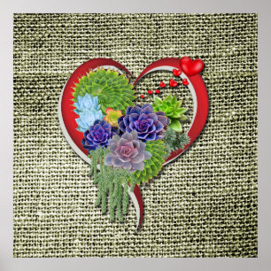 Poster Décor Plante Succulent dans un coeur