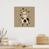 Poster Décor primitif de la vache, du mouton, du cochon e (Cuisine)