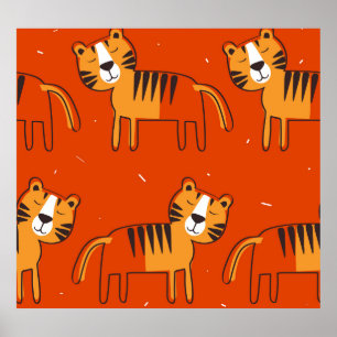 Poster Décor Tigre Coloré Dessiné À La Main