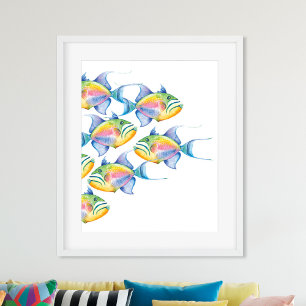 Poster Décor Tropical Mur Aquarelle Poisson Plage Art