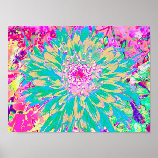 Poster Décor Turquoise vert et rose chaud Dahlia Flower (Devant)