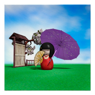 Poster Décoration de nurserie avec poupée Kokeshi japonai