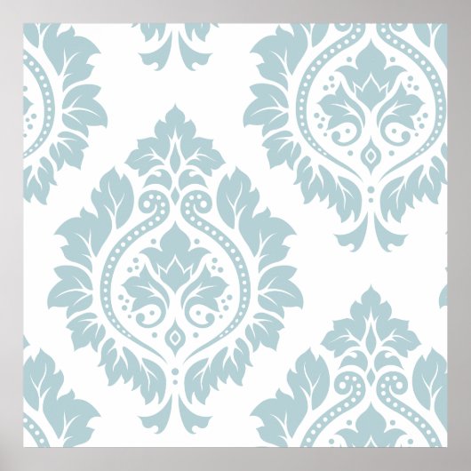 Poster Decorative Damask Art I Duck Egg Blue on White (Devant)