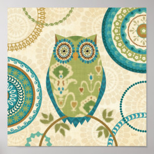 Poster Decorative Owl with Circular Designs