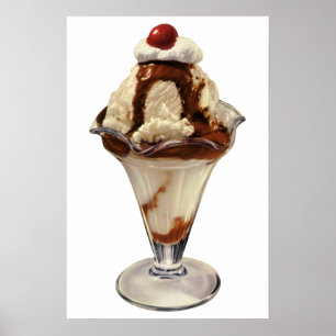 Poster Décors de sundaes au chocolat chaud glacé vintage