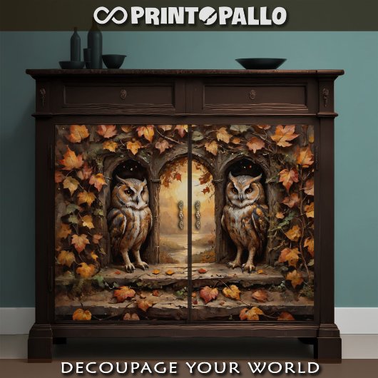 Poster Decoupage - Deux hiboux face à l'automne