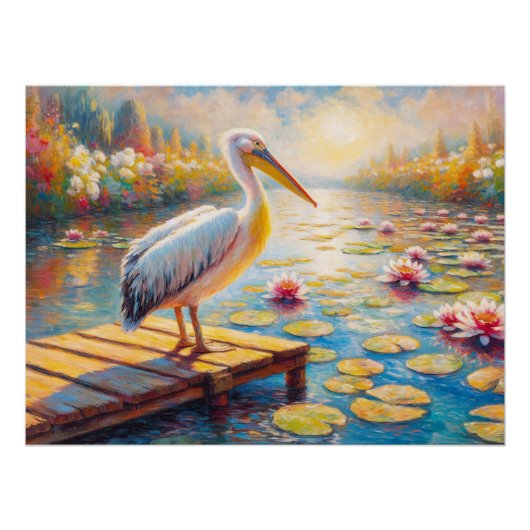 Poster Découpage Pélican coloré et Lily Pads (Devant)