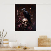Poster Découpe de corbeau sur crâne avec bougies (Cuisine)