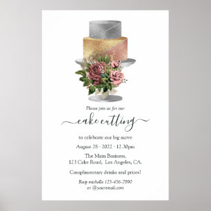 Poster Découpe de gâteau floral argent et or tendance