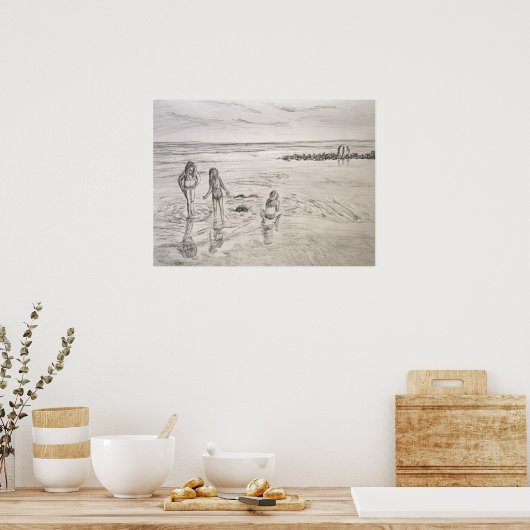 Poster Découvertes Océan Plage Jour Crayon Art Dessin (Cuisine)