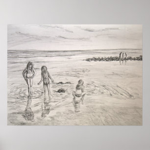 Poster Découvertes Océan Plage Jour Crayon Art Dessin