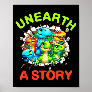 Poster Découvrez une histoire de bibliothèque de dinosaur