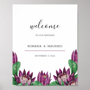 Poster Deep Purple King Protea Art à l'aquarelle