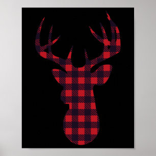 Poster Deer Buck Silhouette Rouge Plaid Correspondant Noë