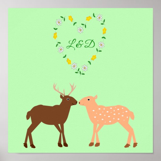 Poster Deer Couple and Daisy Heart Custom (Devant)