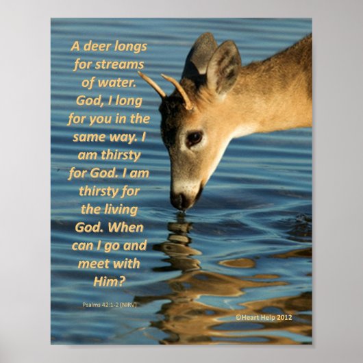 Poster - Deer Drink Water met Psalms 47:1-2 (Voorkant)