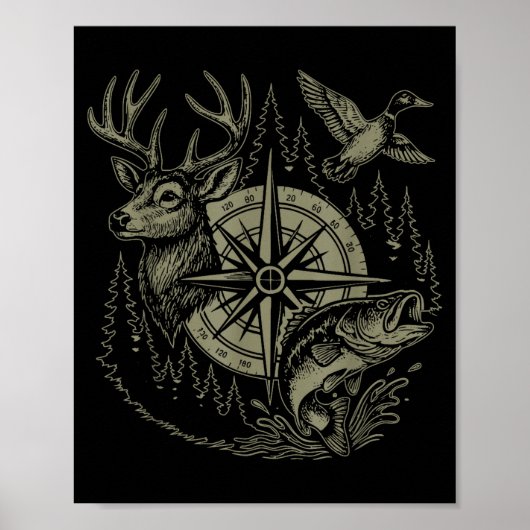 Poster Deer Duck Fishing Hunting Solves Most Of My Proble (Devant)