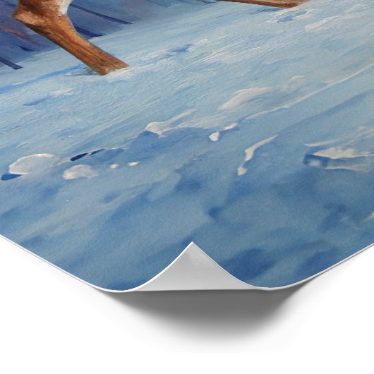 Poster Deer et Happy Snowman hiver de vacances scène (Coin)