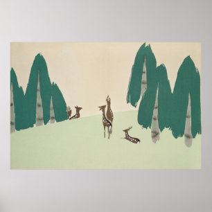 Poster Deer Kamisaka Sekka japon peinture toile art cc0