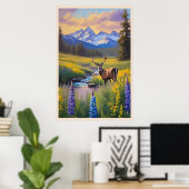Poster Deer Rocky Mountain Meadow Peinture Fleur sauvage (Bureau à domicile)