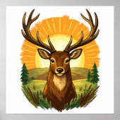 Poster Deer with Antlers Sunset Forest Hunter Gift (Devant)