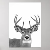 Poster Deer Woodland Modern Portrait noir blanc (Devant)