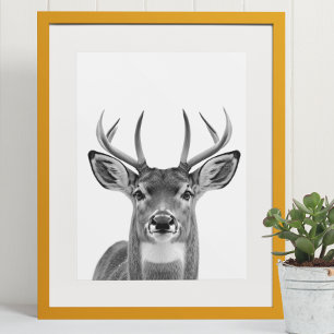 Poster Deer Woodland Modern Portrait noir blanc