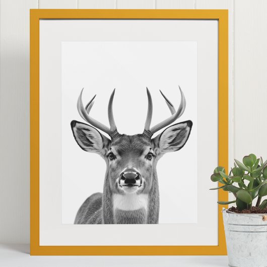 Poster Deer Woodland Modern Portrait noir blanc