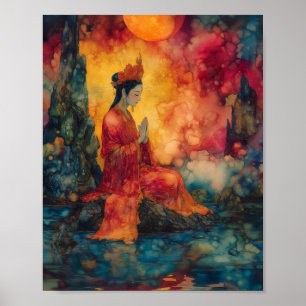 Poster Déesse bouddhiste Guanyin Arc-en-ciel Surréaliste 