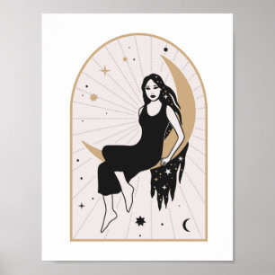 Poster Déesse céleste assise sur la lune, magie, art myst