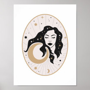 Poster Déesse céleste endormie Lune Magie Mystique Étoile
