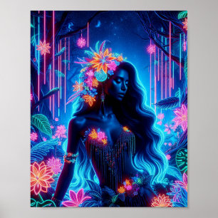 Poster Déesse De Lumière Neon luisant Forêt imaginaire ar