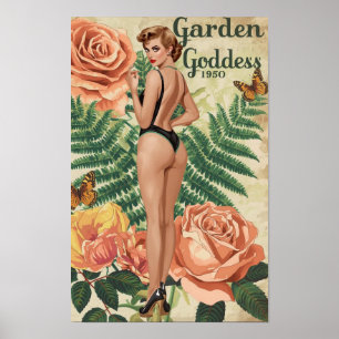 Poster Déesse du Jardin 1950 – Collage Botanique Rétro Pi