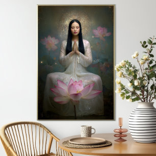 Poster Déesse éthérée Quan Yin Haute Fréquence Florale